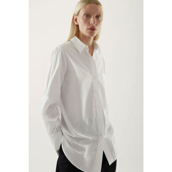 Cos Oversized Curved Hem Tailored Shirt White - 2 - Picture 1 of 7